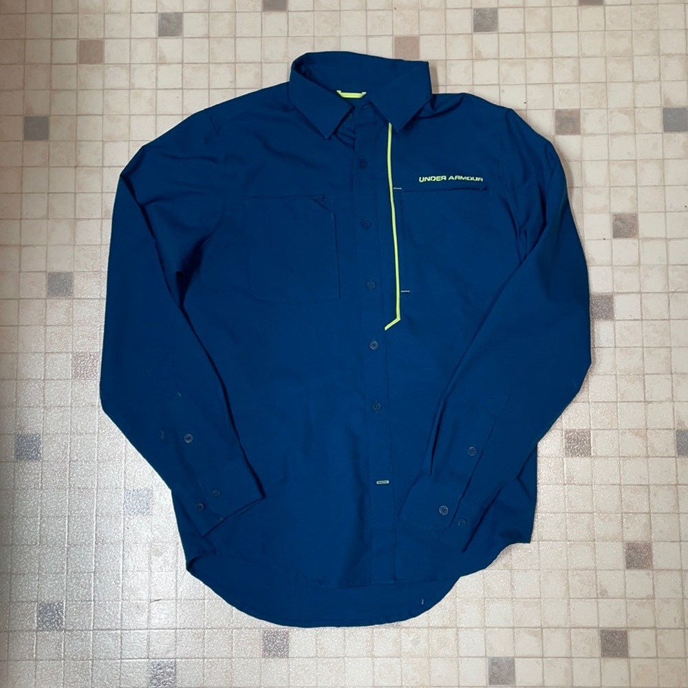 UA Heat Gear Long Sleeve Teal & Highlighter Yellow
